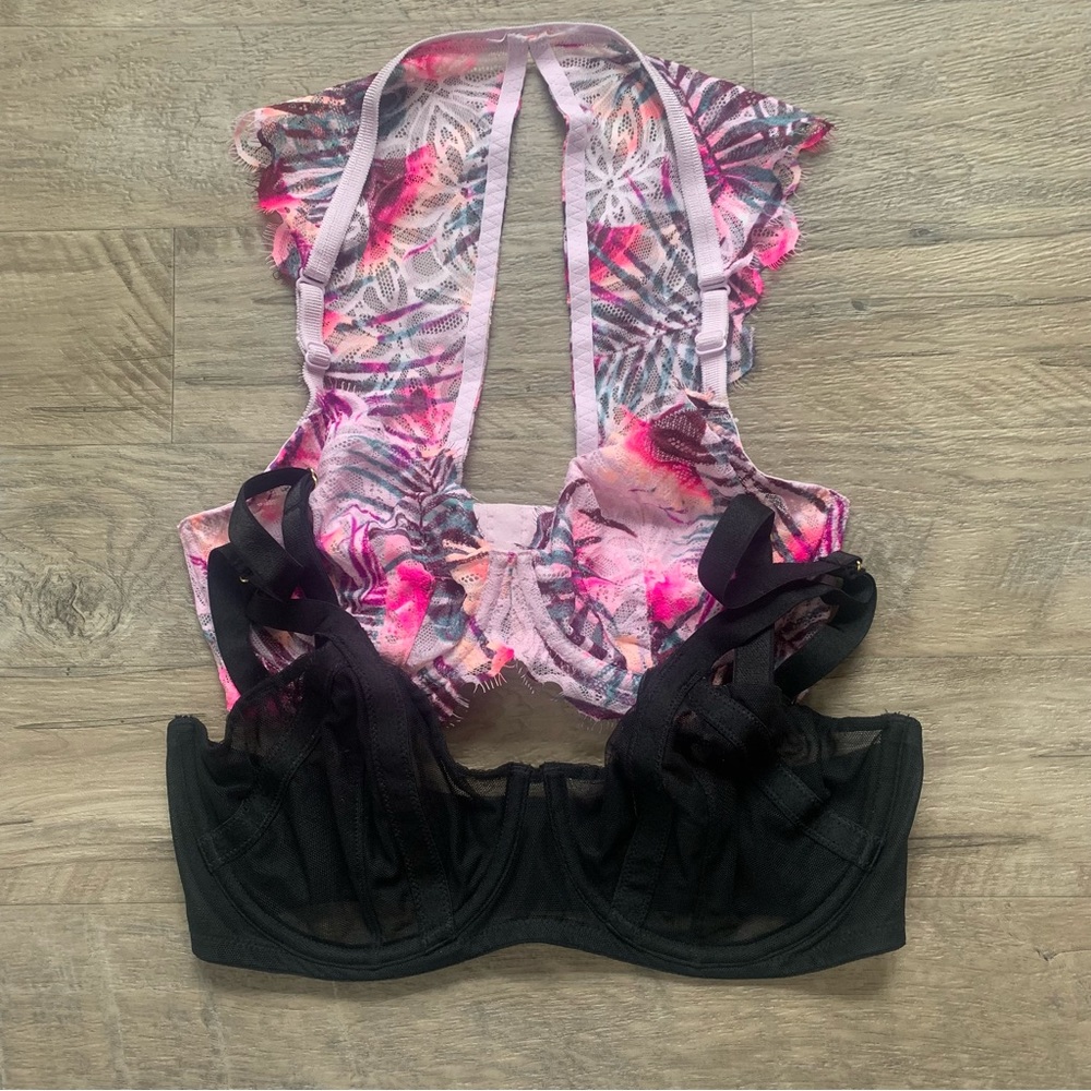Victoria Secret PINK 2 Semi Sheer Bras Unlined Underwired Balconette Tropical